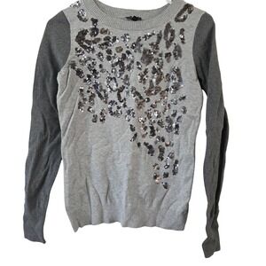 Y2K Express Sequin Graphic Sweater Gray Long Sleeve P/S 2000s